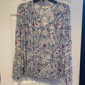 LOFT Women's Floral Blouse - Blue and Pink